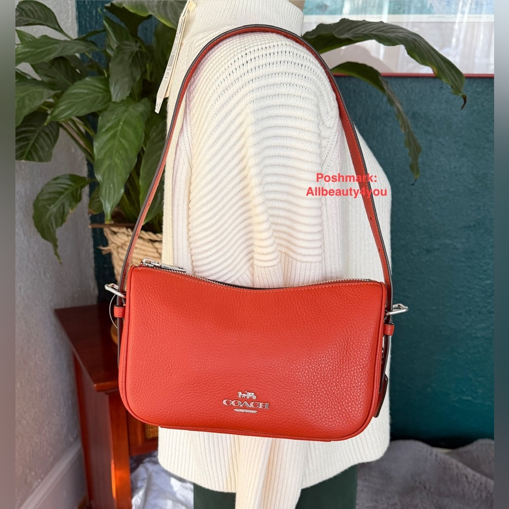 NWT COACH Kailey Shoulder Bag - Soft Leather - CY707 Silver/Deep Orange $350